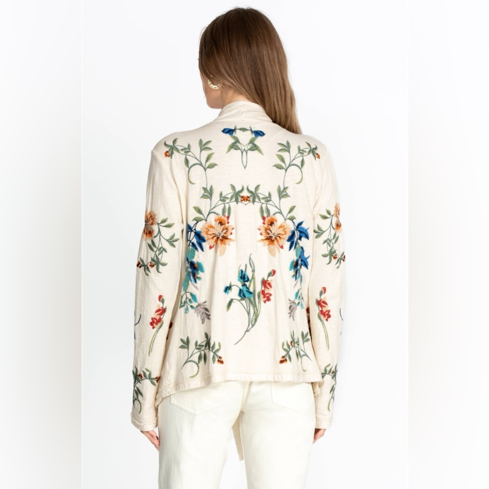 Johnny Was Leandria Embroidered Open Front Sweater Cardigan Floral Embroidery
